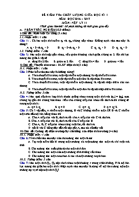 Đề kiểm tra chất lượng giữa học kì I môn Vật lí lớp 11 - Năm học 2016-2017